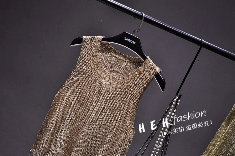 Sexy Shiny Gold Silver Knitted Tank Tops Women Bling Bling Sequined Tassels Knitted Vest All Neon Store Clothes Korean