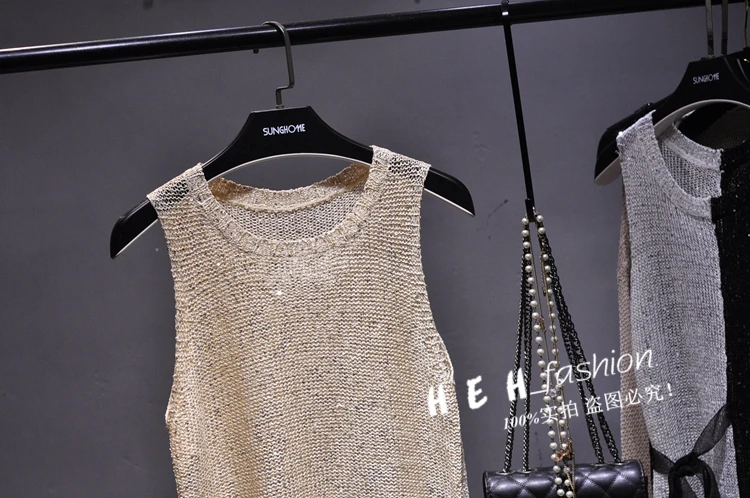 Sexy Shiny Gold Silver Knitted Tank Tops Women Bling Bling Sequined Tassels Knitted Vest All Neon Store Clothes Korean