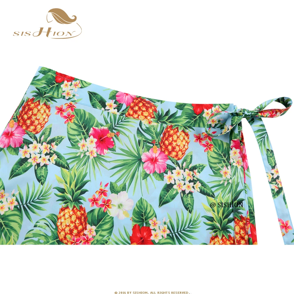 SISHION Pineapples Palm Sarong Flowers Printed Summer Skirt SS0015 Women Sexy Travel Beach Cover Up Wrap Skirt Jupe