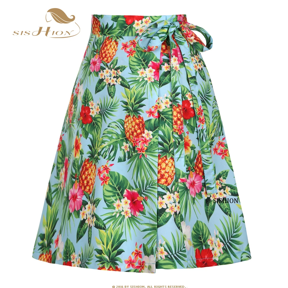 SISHION Pineapples Palm Sarong Flowers Printed Summer Skirt SS0015 Women Sexy Travel Beach Cover Up Wrap Skirt Jupe