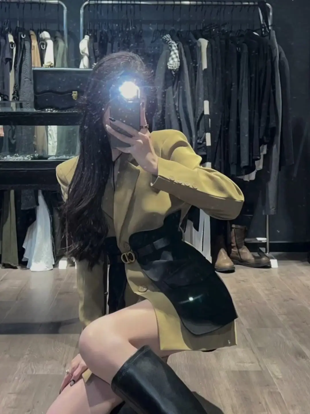 Original Design Blazer Women Fashion New Loose Spliced Pocket Korean Shrug Notched Single Breasted Blazer Mujer Femal with Belt