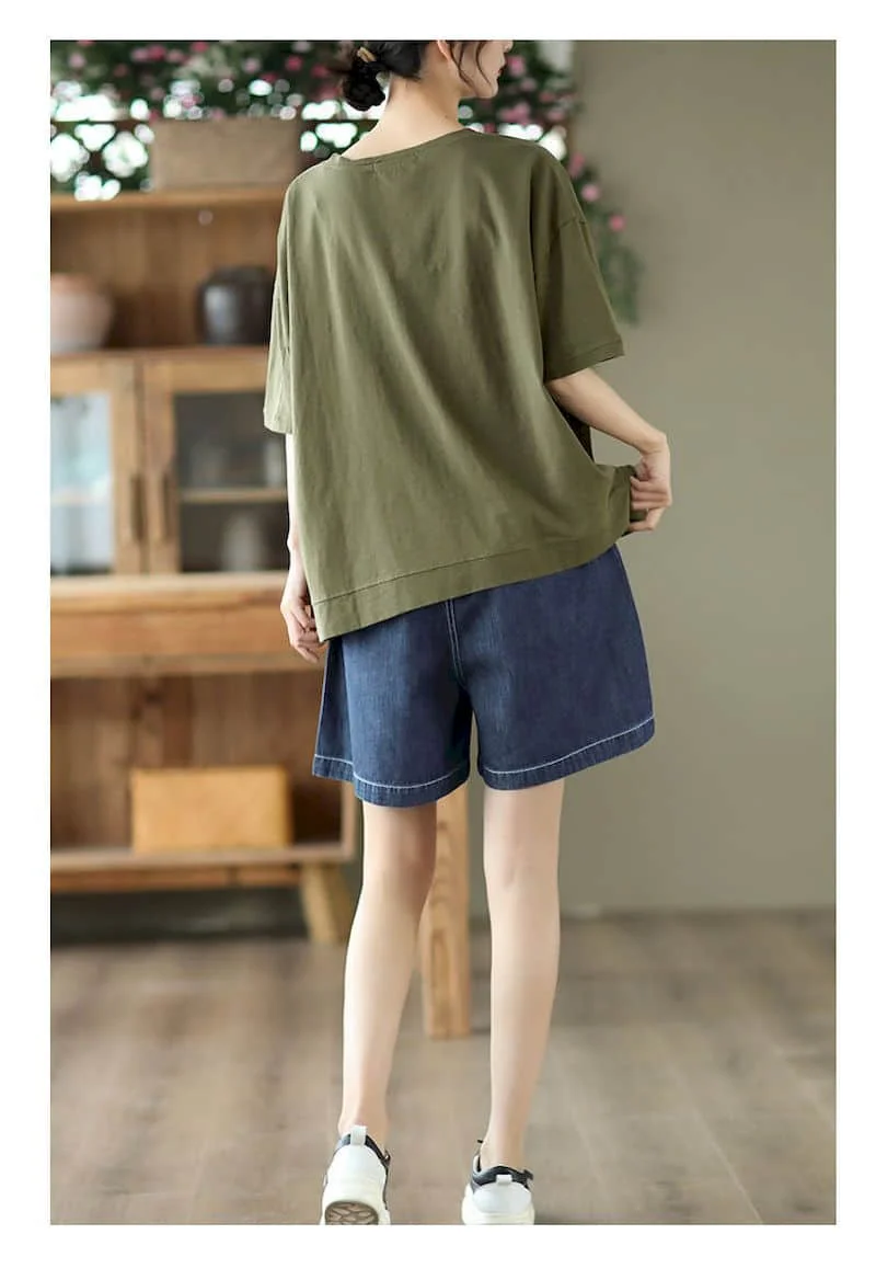 100% Cotton Loose T Shirt Women Fashion Retro Cartoon Print T-shirt Oversized Pullover Casual Short Sleeves TShirts Summer 2025