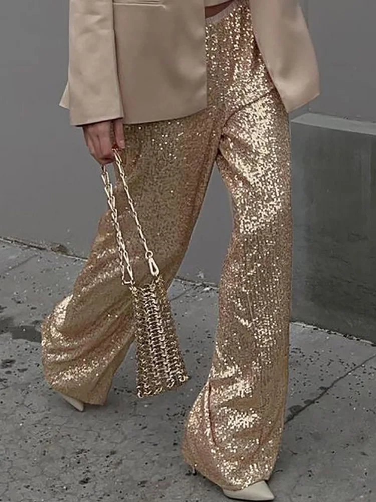 Office Lady Chic Slim All Season Pants Elegant Women Straight Sequined Patchwork Pants Outdoor Casual Long Pants 2026 Trousers