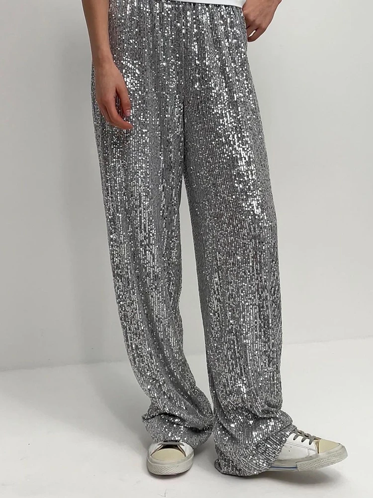 Office Lady Chic Slim All Season Pants Elegant Women Straight Sequined Patchwork Pants Outdoor Casual Long Pants 2026 Trousers