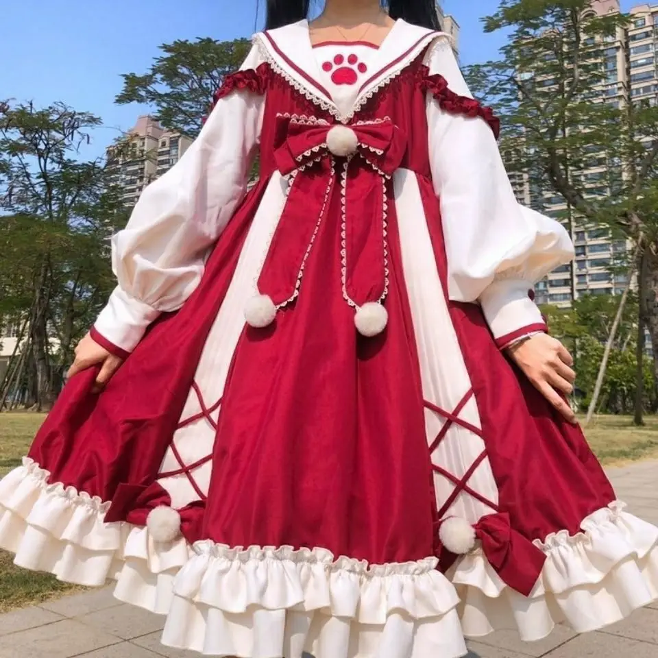 Plus Size 4XL 140KG Autumn Lolita Dress for Women Long Sleeve Sweet Princess Holiday Party Dresses