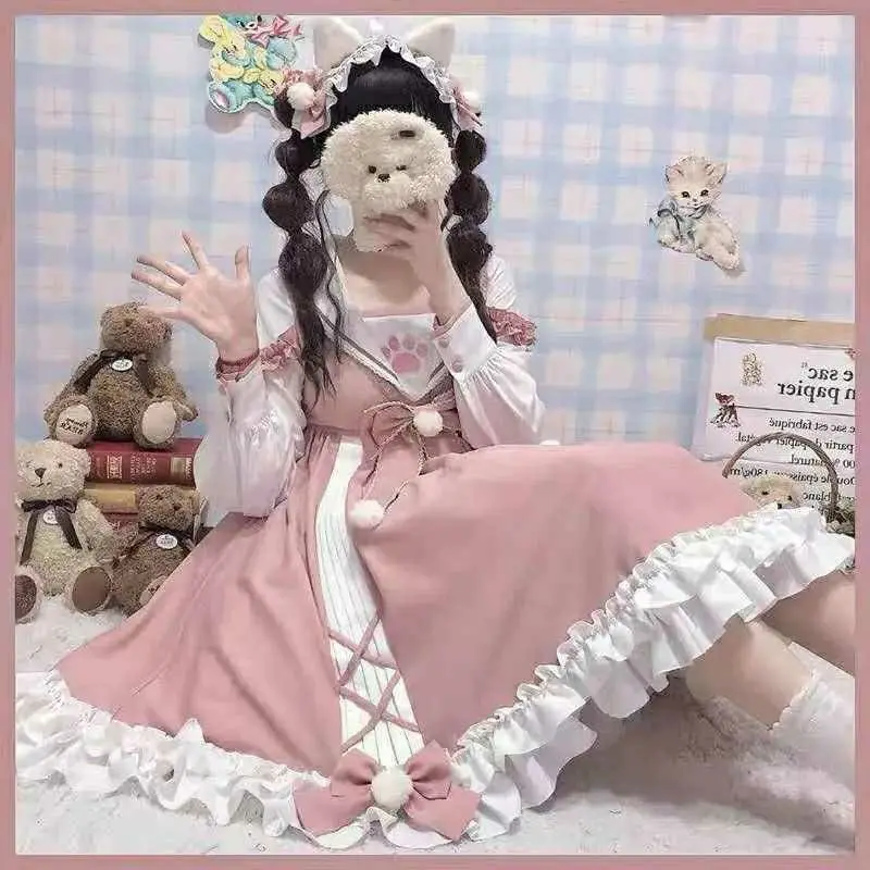 Plus Size 4XL 140KG Autumn Lolita Dress for Women Long Sleeve Sweet Princess Holiday Party Dresses
