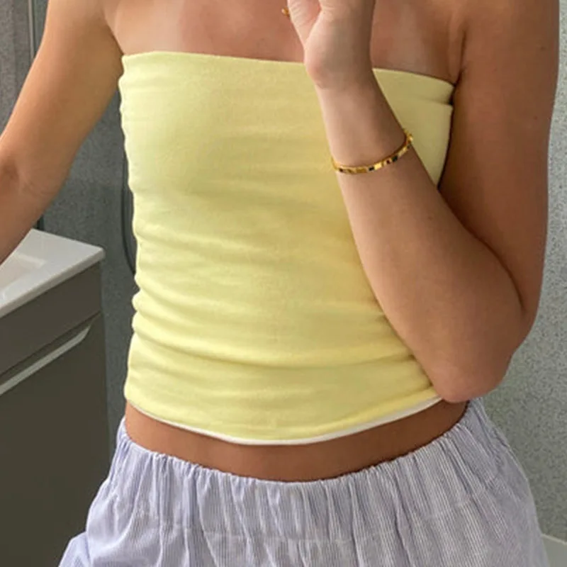 Women Cropped Tube Tops Strapless Off Shoulder Backless Short Tank Summer Party Club Striped/Solid Mini Vest 2024 New