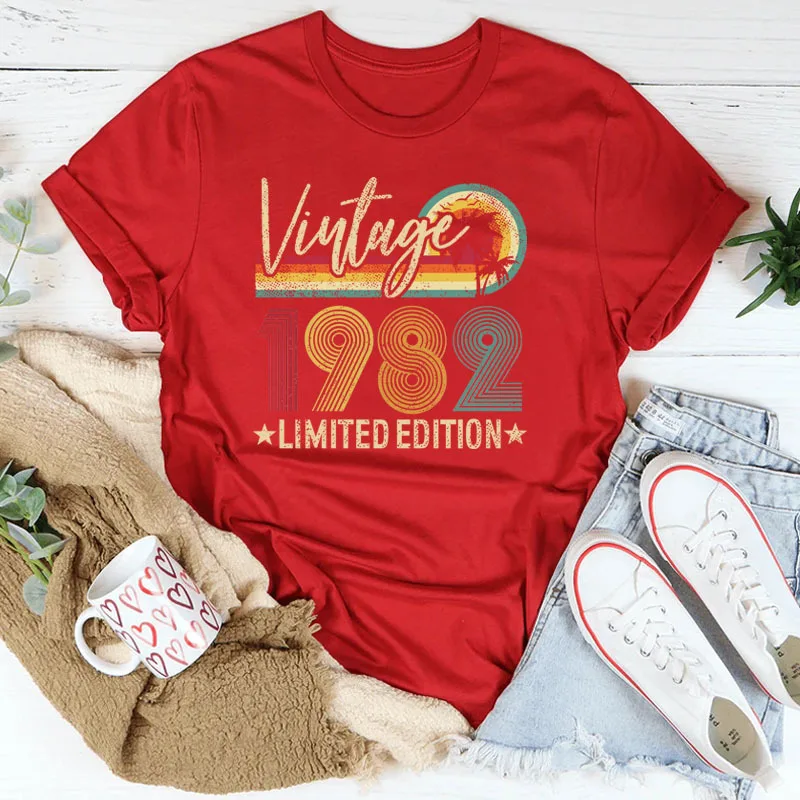 Vintage 1982 Limited Edition Print Women T Shirt Short Sleeve O Neck Loose Women Tshirt Ladies Tee Shirt Tops Camisetas Mujer