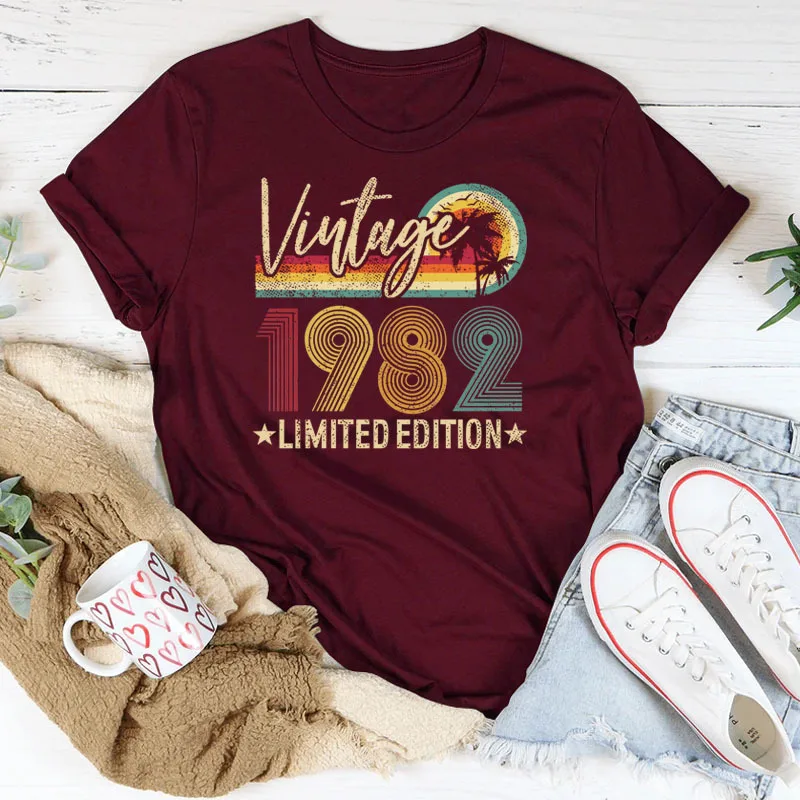 Vintage 1982 Limited Edition Print Women T Shirt Short Sleeve O Neck Loose Women Tshirt Ladies Tee Shirt Tops Camisetas Mujer