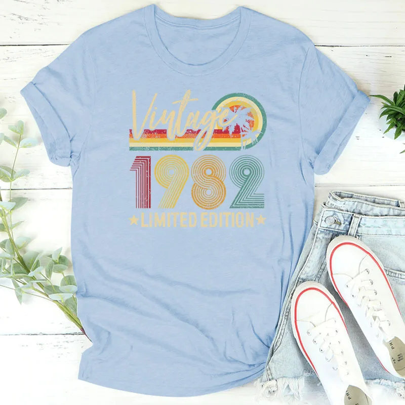 Vintage 1982 Limited Edition Print Women T Shirt Short Sleeve O Neck Loose Women Tshirt Ladies Tee Shirt Tops Camisetas Mujer