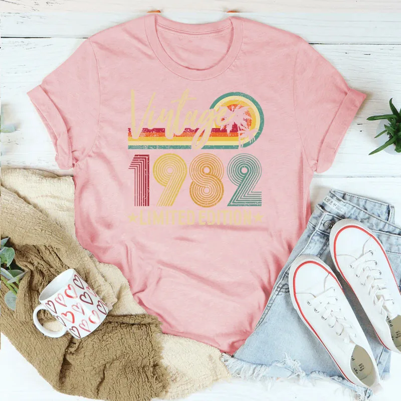 Vintage 1982 Limited Edition Print Women T Shirt Short Sleeve O Neck Loose Women Tshirt Ladies Tee Shirt Tops Camisetas Mujer