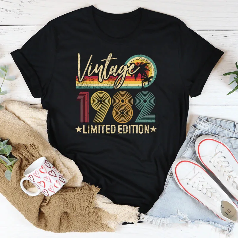 Vintage 1982 Limited Edition Print Women T Shirt Short Sleeve O Neck Loose Women Tshirt Ladies Tee Shirt Tops Camisetas Mujer