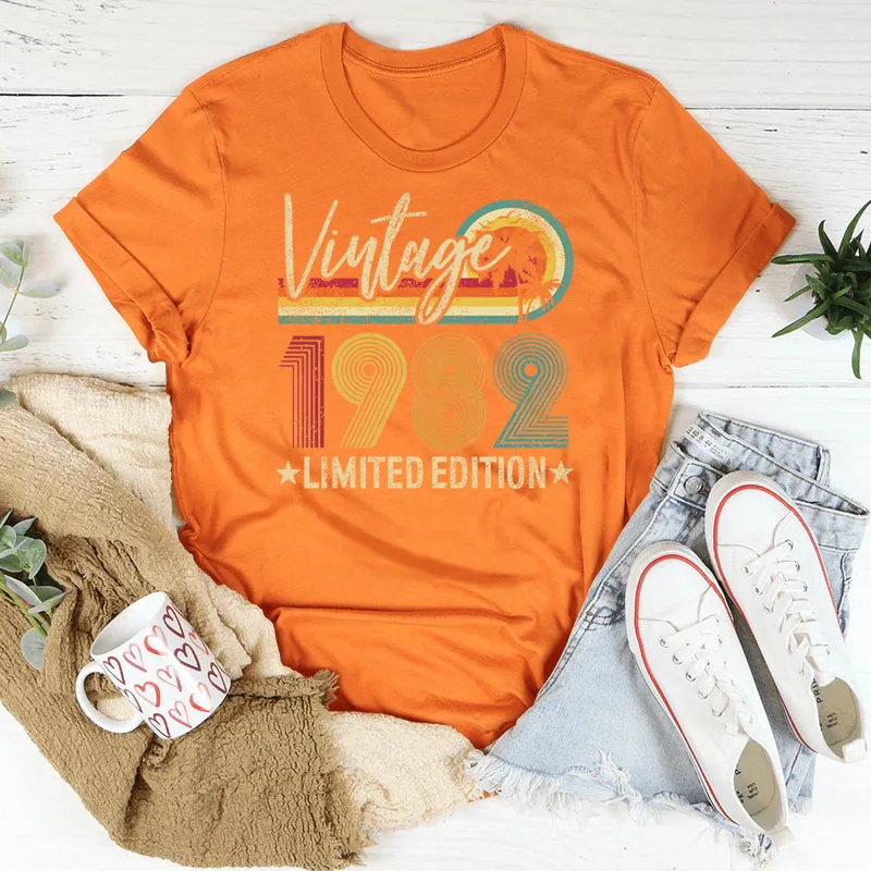 Vintage 1982 Limited Edition Print Women T Shirt Short Sleeve O Neck Loose Women Tshirt Ladies Tee Shirt Tops Camisetas Mujer