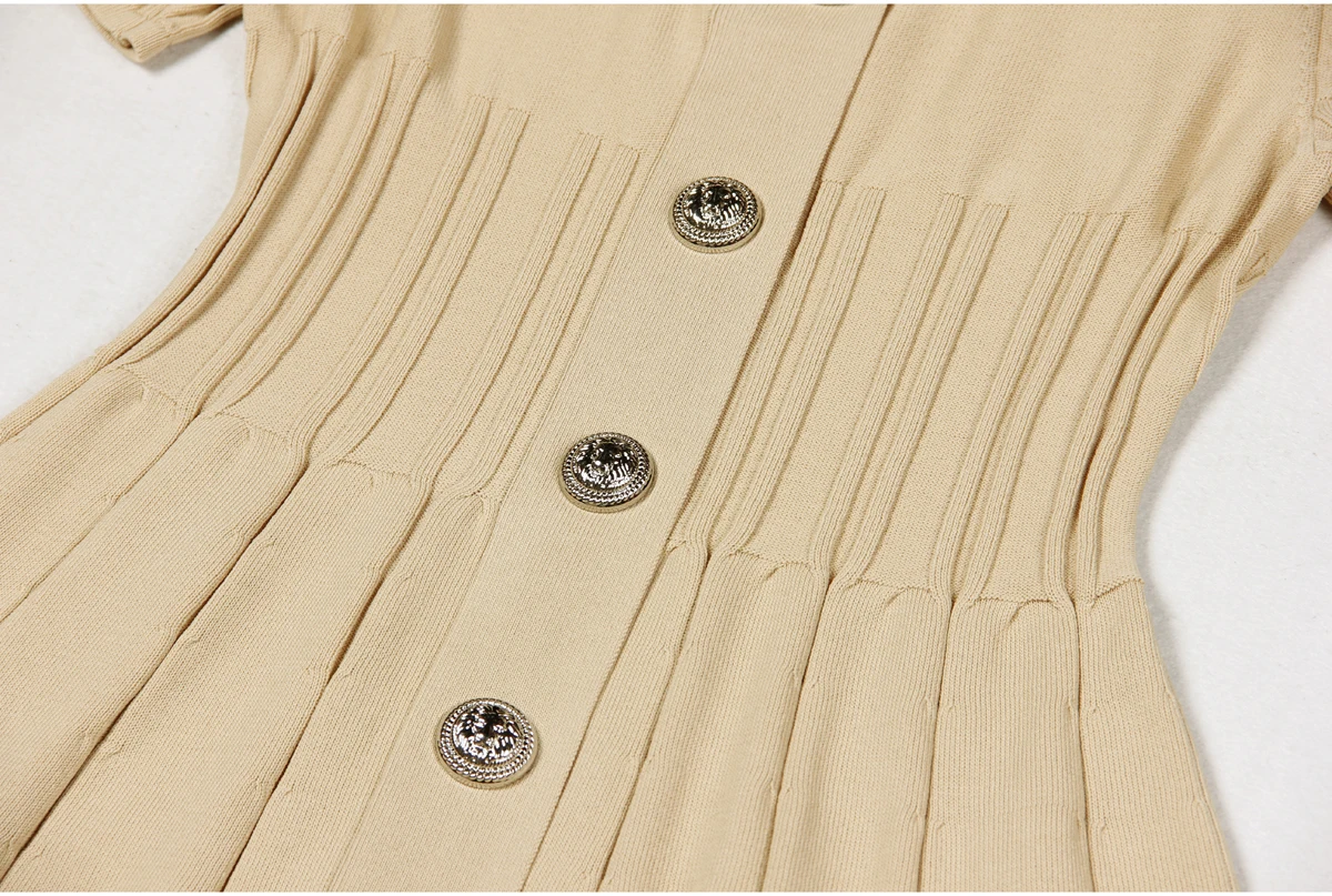 Spot 2024 European And American Spring And Autumn New Fashion High Quality Knitted Lapel Slim Slim A-line Dress Women
