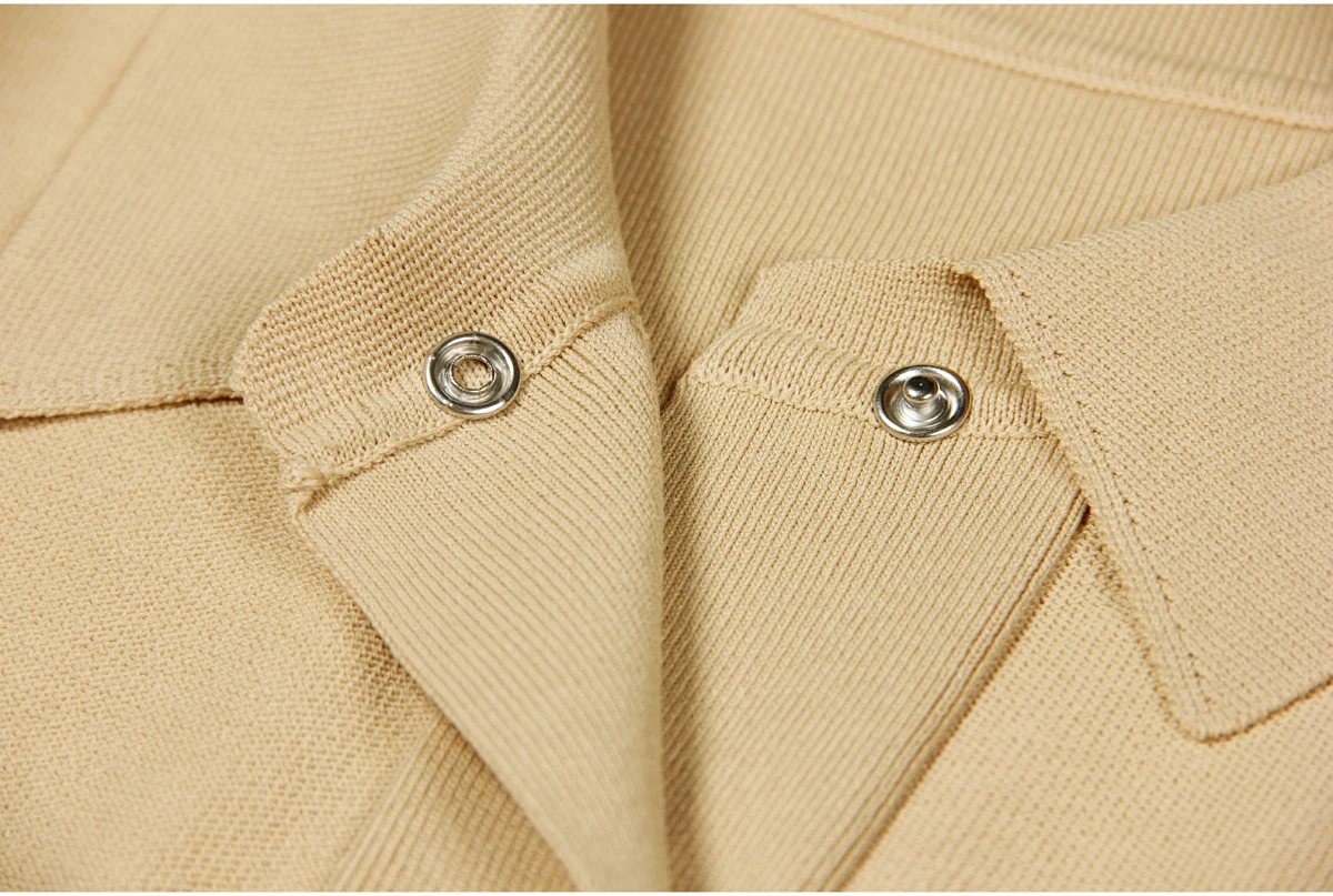 Spot 2024 European And American Spring And Autumn New Fashion High Quality Knitted Lapel Slim Slim A-line Dress Women
