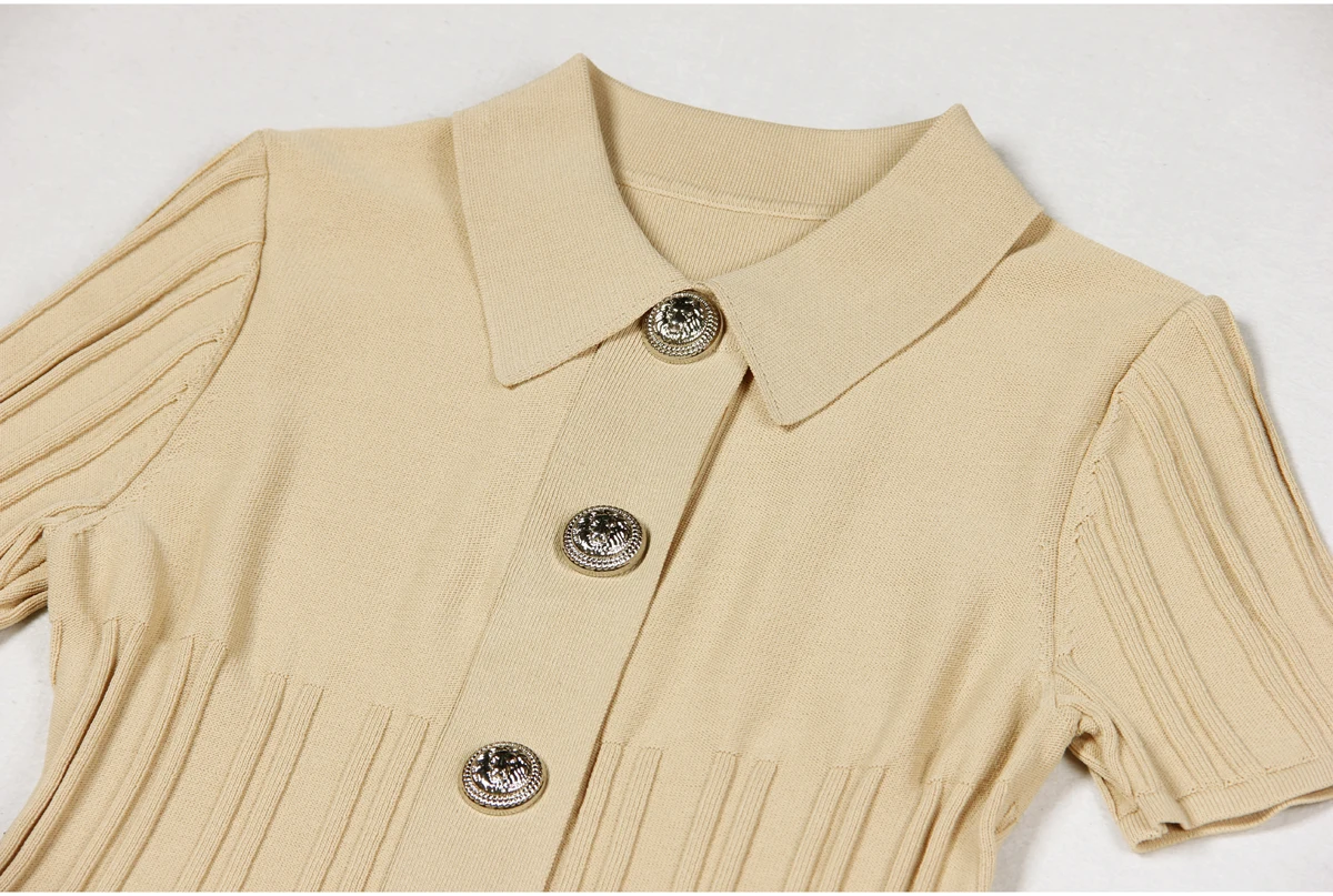 Spot 2024 European And American Spring And Autumn New Fashion High Quality Knitted Lapel Slim Slim A-line Dress Women