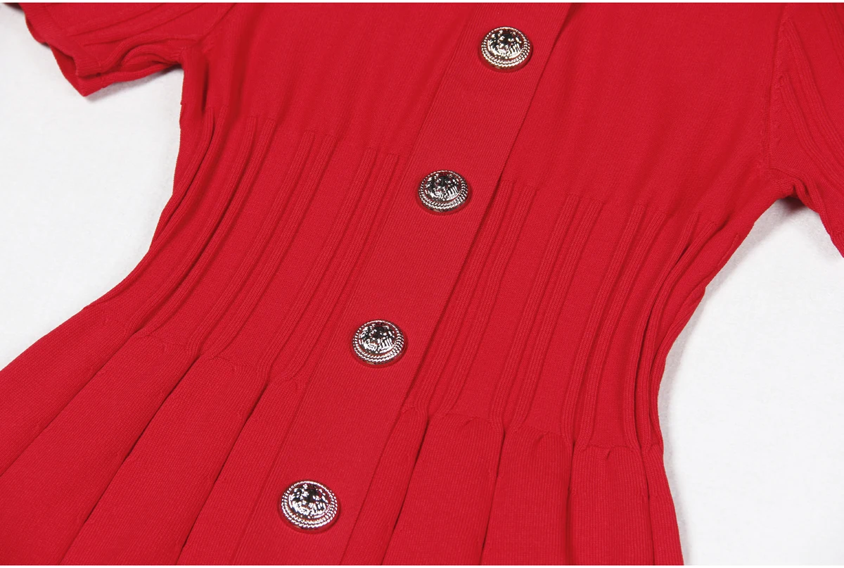 Spot 2024 European And American Spring And Autumn New Fashion High Quality Knitted Lapel Slim Slim A-line Dress Women