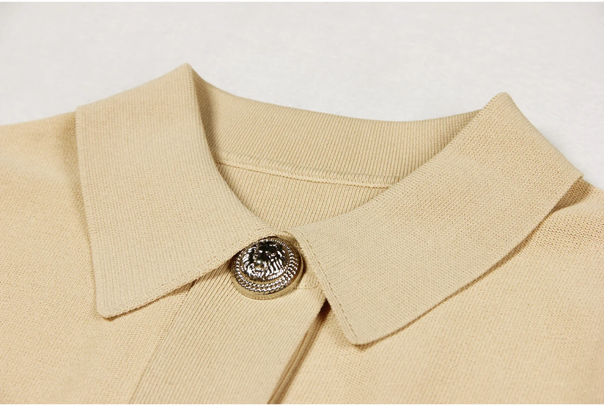 Spot 2024 European And American Spring And Autumn New Fashion High Quality Knitted Lapel Slim Slim A-line Dress Women