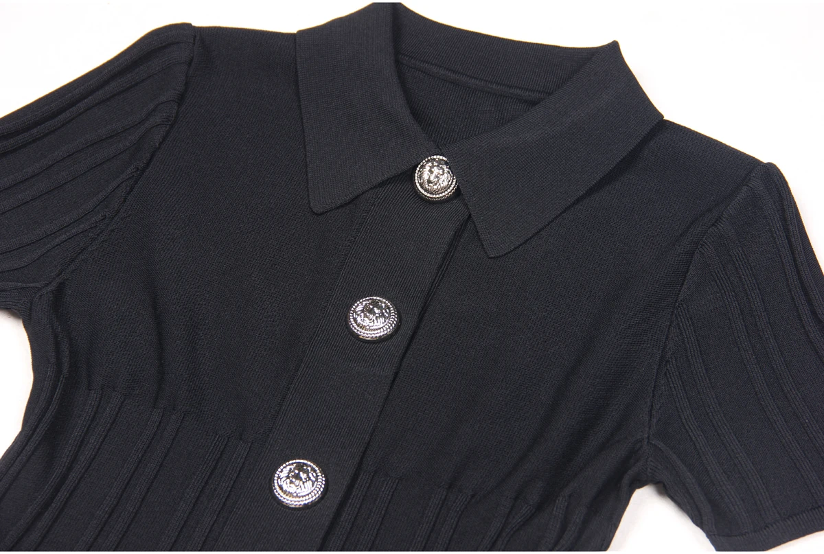 Spot 2024 European And American Spring And Autumn New Fashion High Quality Knitted Lapel Slim Slim A-line Dress Women