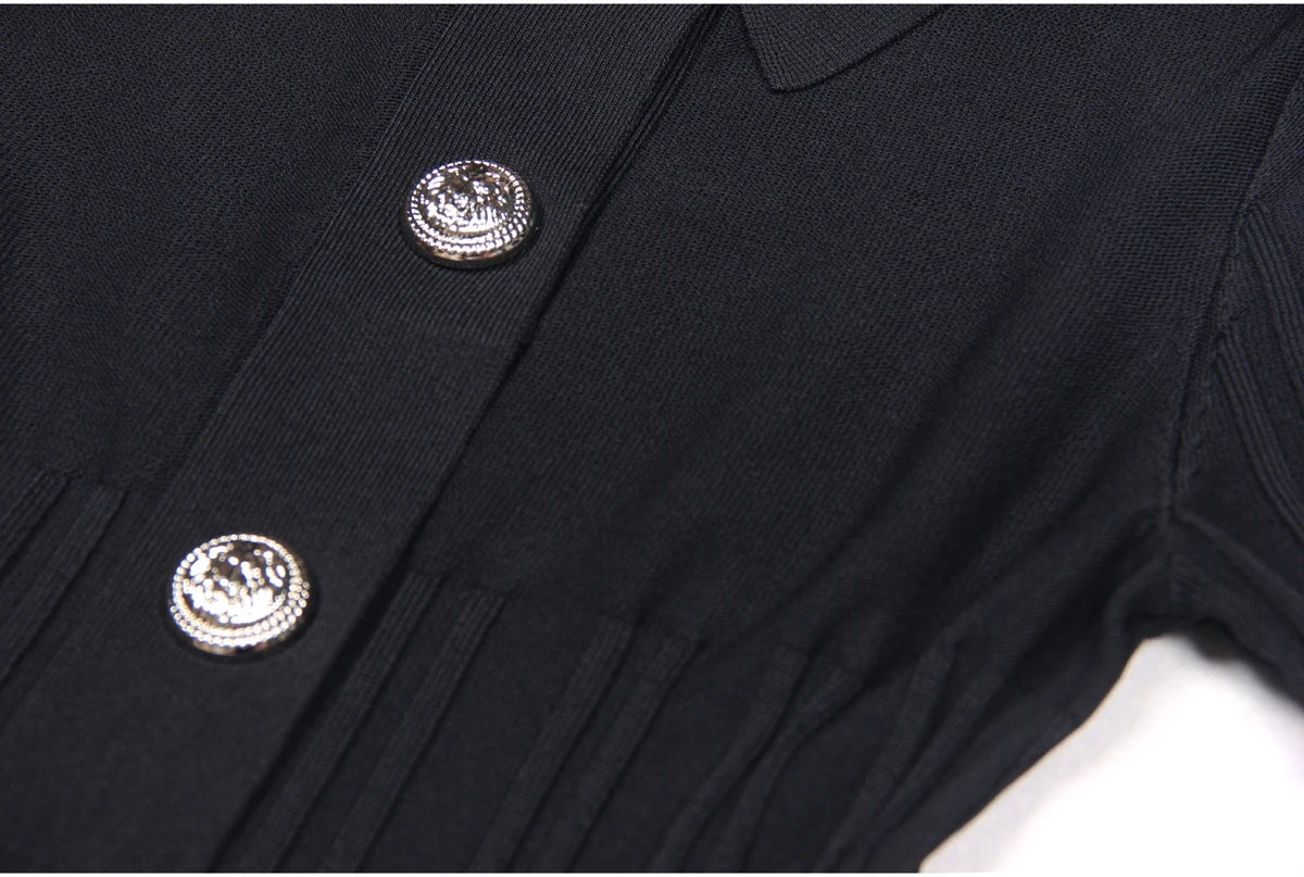Spot 2024 European And American Spring And Autumn New Fashion High Quality Knitted Lapel Slim Slim A-line Dress Women