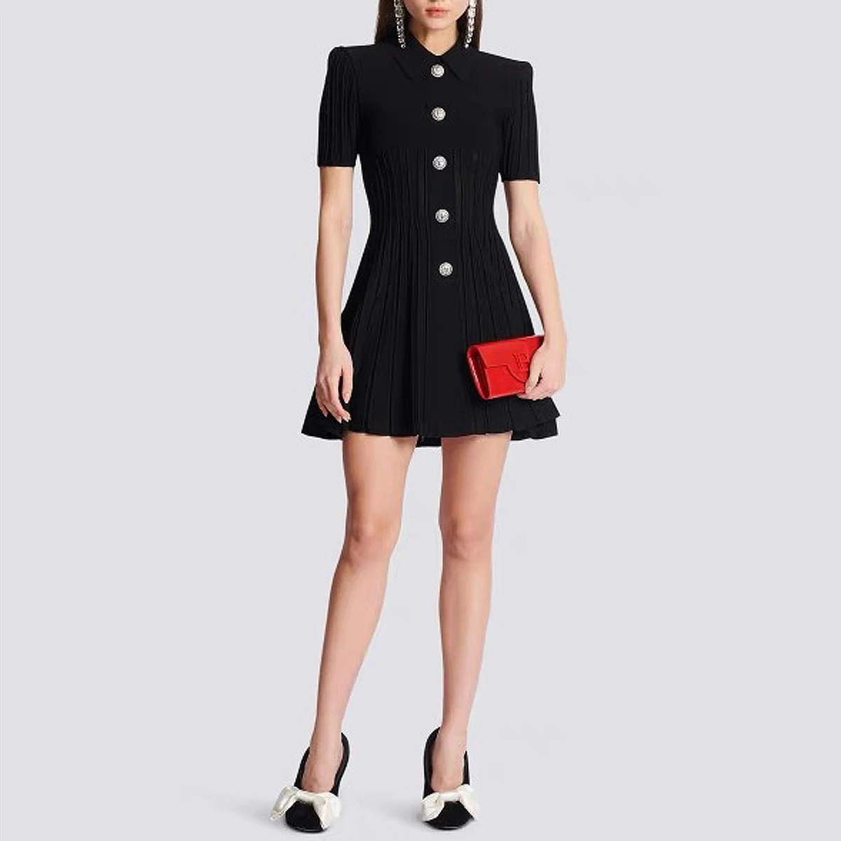 Spot 2024 European And American Spring And Autumn New Fashion High Quality Knitted Lapel Slim Slim A-line Dress Women