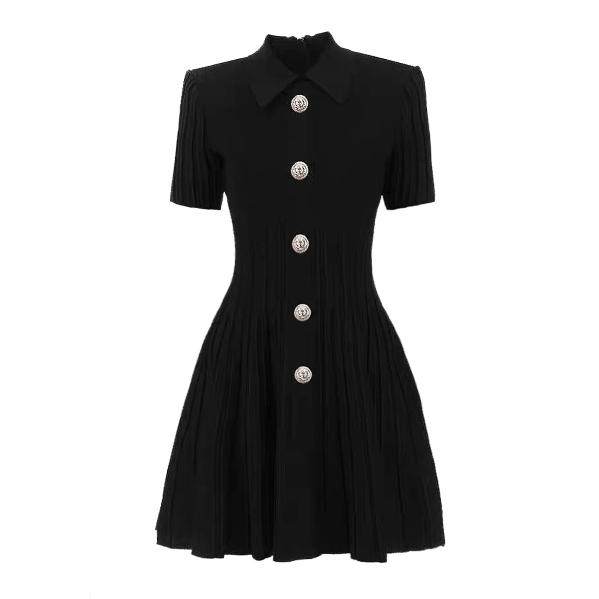 Spot 2024 European And American Spring And Autumn New Fashion High Quality Knitted Lapel Slim Slim A-line Dress Women