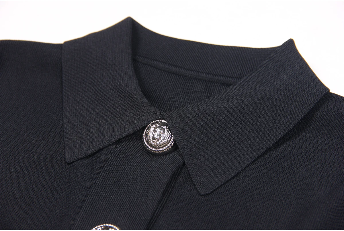Spot 2024 European And American Spring And Autumn New Fashion High Quality Knitted Lapel Slim Slim A-line Dress Women