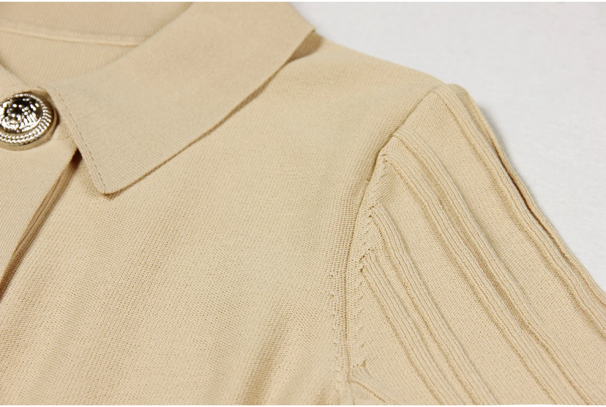 Spot 2024 European And American Spring And Autumn New Fashion High Quality Knitted Lapel Slim Slim A-line Dress Women