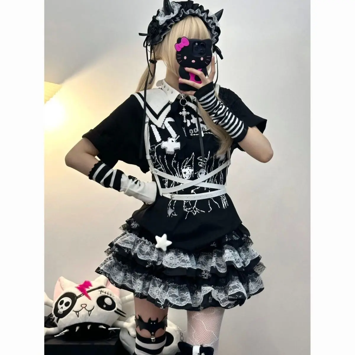 Women clothing Skirt Subculture Y2k Japanese Miniskirt Black Punk Retro Mini Dress Party Skinny Lace Layered Puff A-line Skirts