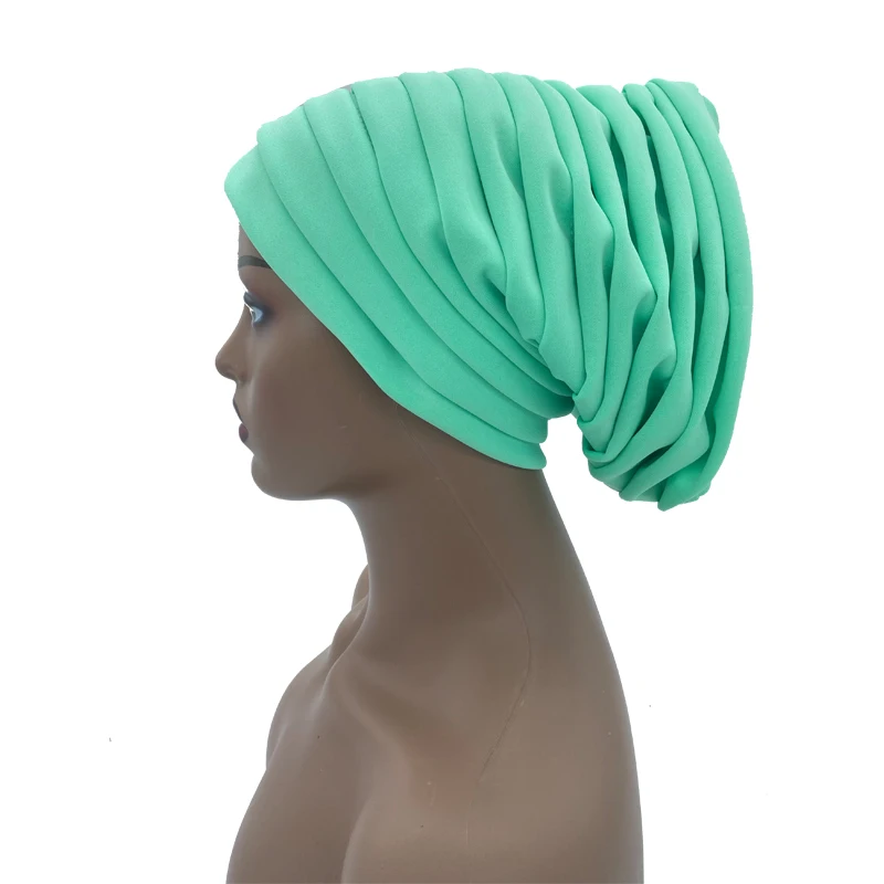 Candy Color Ladies Head Wraps Muslim Hijab Bonnets Fashion Headgear Trending Elastic Full Body Pleated Turban Cap for Women