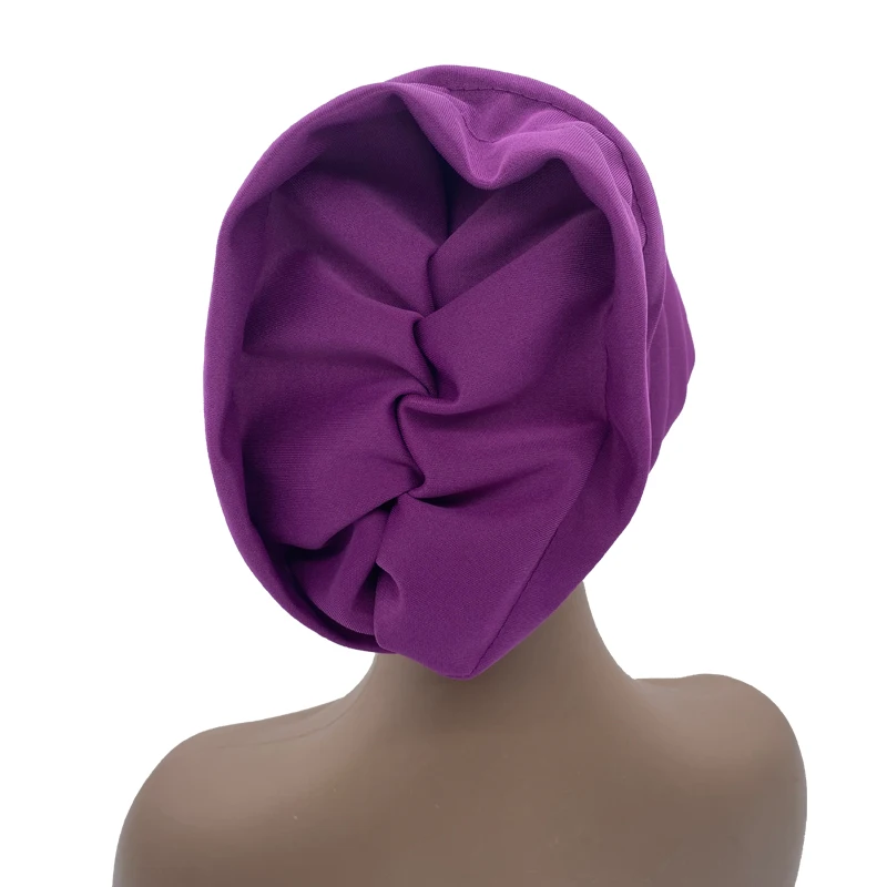 Candy Color Ladies Head Wraps Muslim Hijab Bonnets Fashion Headgear Trending Elastic Full Body Pleated Turban Cap for Women