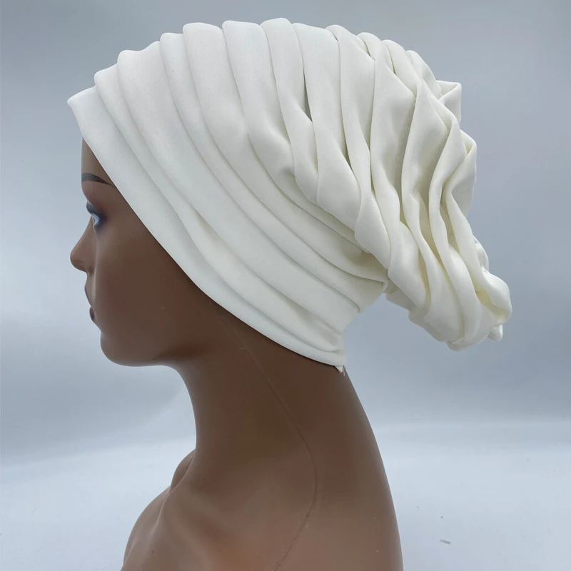 Candy Color Ladies Head Wraps Muslim Hijab Bonnets Fashion Headgear Trending Elastic Full Body Pleated Turban Cap for Women