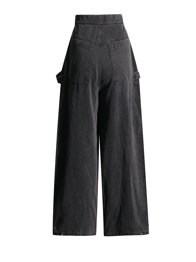 TWOTWINSTYLE Denim Two Piece Set For Women Lapel Long Sleeve Patchwork Zipper Top High Waist Wide Leg Pant Casual Sets Famale
