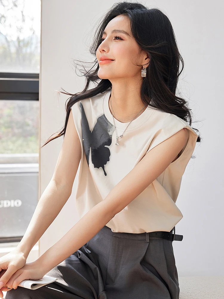 Butterfly Print T Shirt Y2k Harajuku High Street Fashion Casual Women T-shirt Summer New Sleeveless Top Tees Clothes