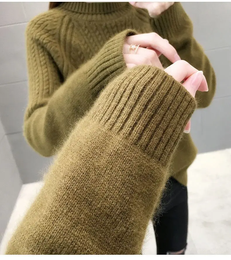 New Fashion Women Pure Pullover Woolen Sweater Autumn Winter Thickened Warm Cashmere Bottom Sweater Quality Female Sweaters Coat
