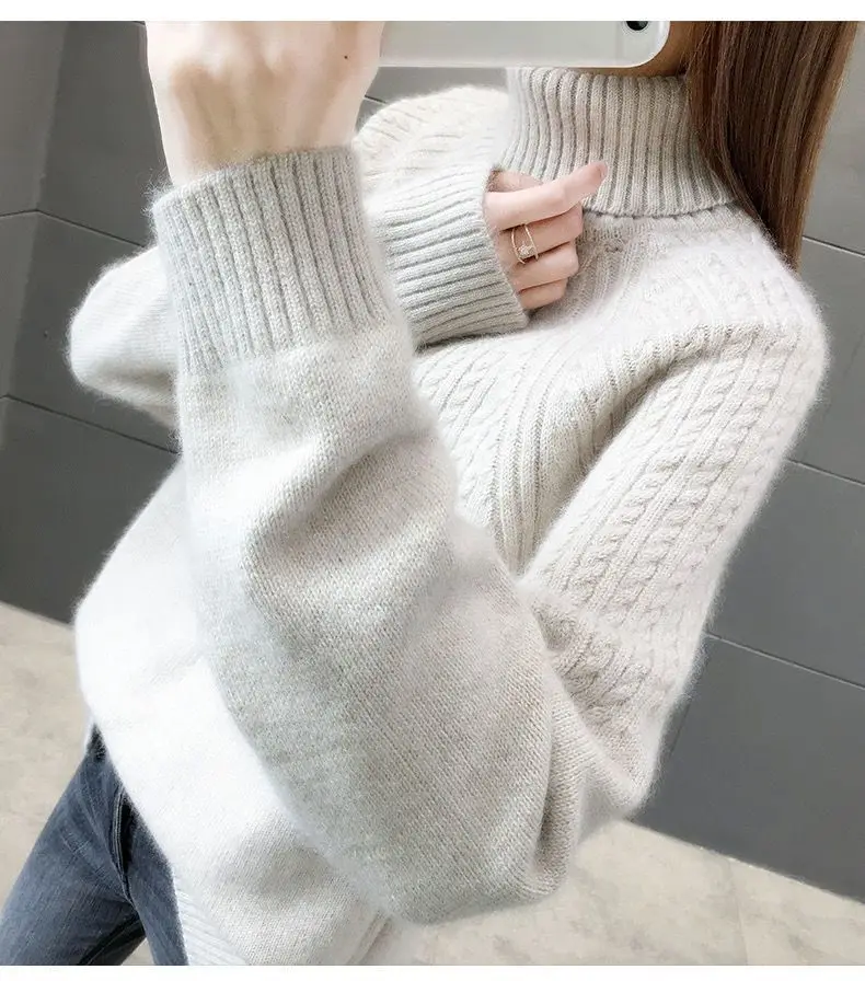 New Fashion Women Pure Pullover Woolen Sweater Autumn Winter Thickened Warm Cashmere Bottom Sweater Quality Female Sweaters Coat