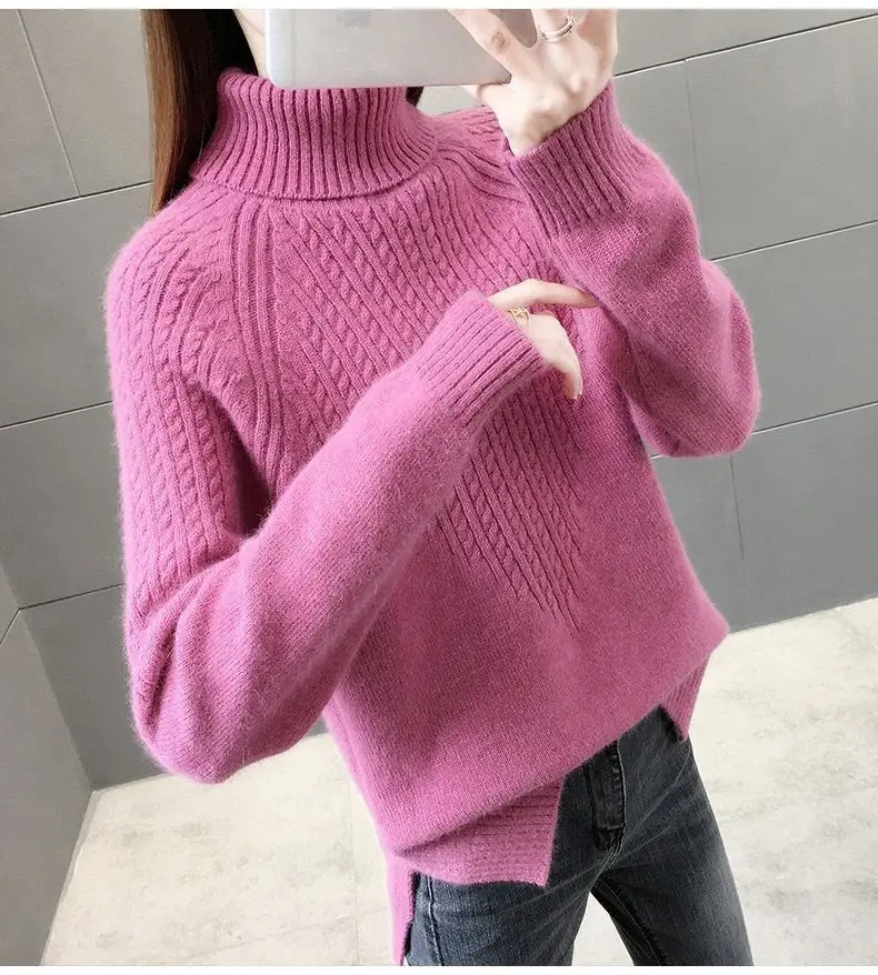 New Fashion Women Pure Pullover Woolen Sweater Autumn Winter Thickened Warm Cashmere Bottom Sweater Quality Female Sweaters Coat