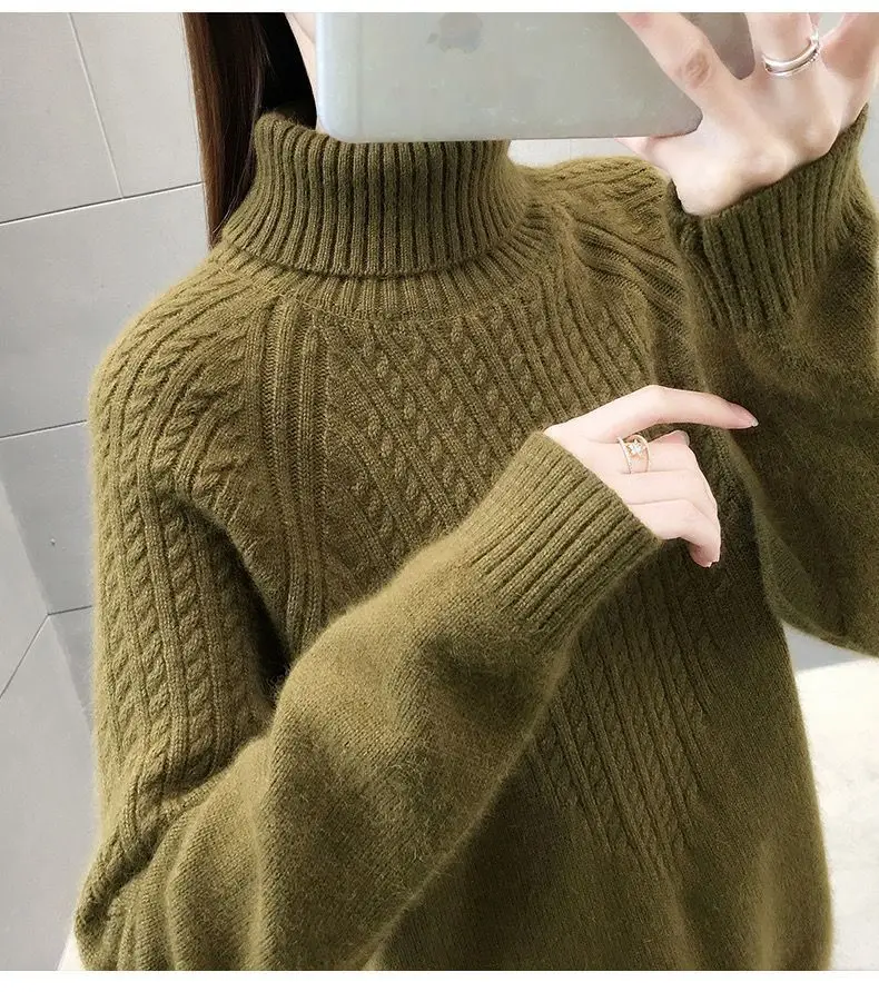 New Fashion Women Pure Pullover Woolen Sweater Autumn Winter Thickened Warm Cashmere Bottom Sweater Quality Female Sweaters Coat