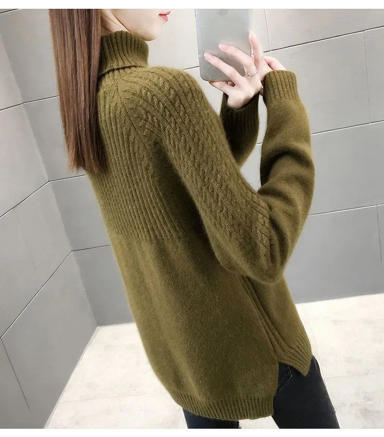 New Fashion Women Pure Pullover Woolen Sweater Autumn Winter Thickened Warm Cashmere Bottom Sweater Quality Female Sweaters Coat