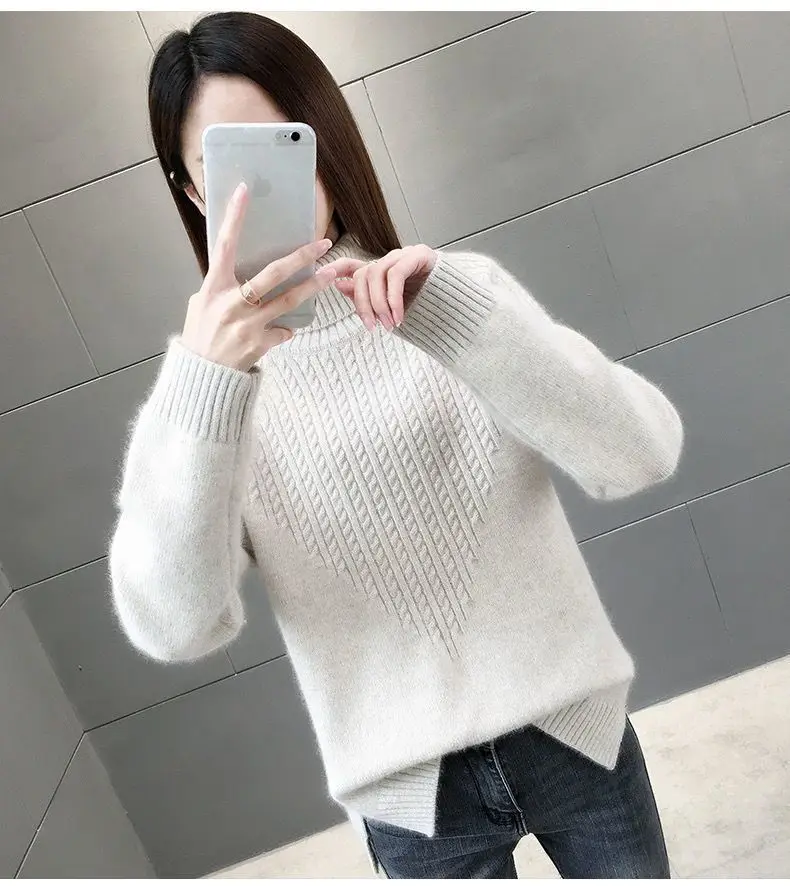 New Fashion Women Pure Pullover Woolen Sweater Autumn Winter Thickened Warm Cashmere Bottom Sweater Quality Female Sweaters Coat