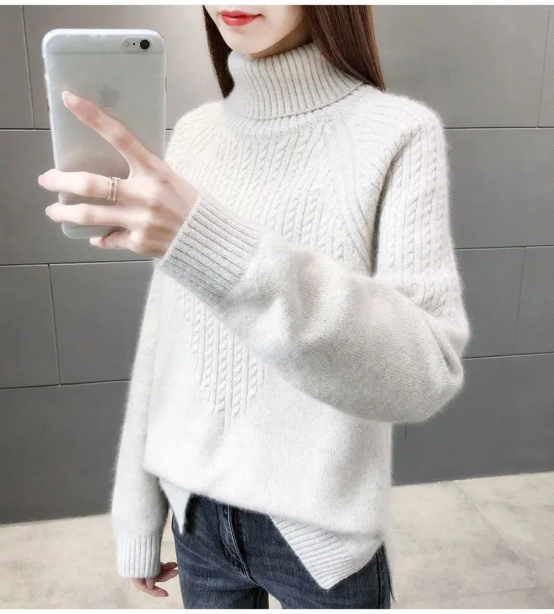 New Fashion Women Pure Pullover Woolen Sweater Autumn Winter Thickened Warm Cashmere Bottom Sweater Quality Female Sweaters Coat