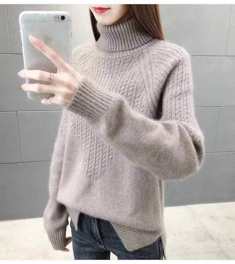New Fashion Women Pure Pullover Woolen Sweater Autumn Winter Thickened Warm Cashmere Bottom Sweater Quality Female Sweaters Coat