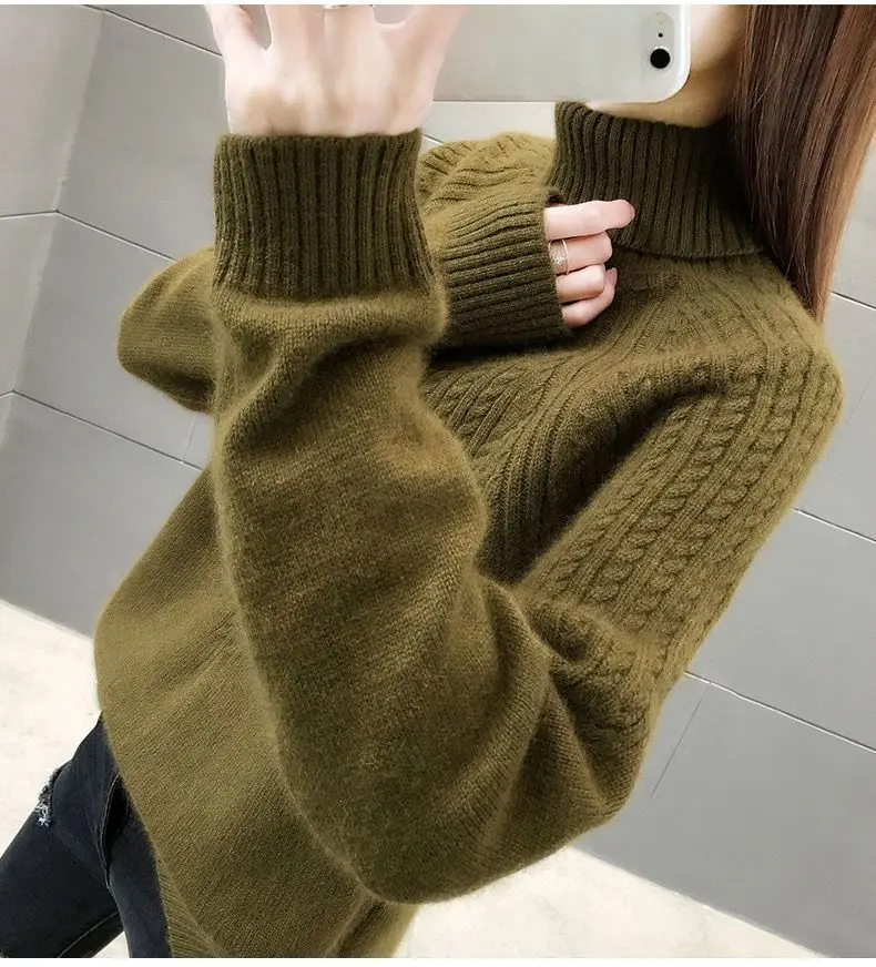 New Fashion Women Pure Pullover Woolen Sweater Autumn Winter Thickened Warm Cashmere Bottom Sweater Quality Female Sweaters Coat
