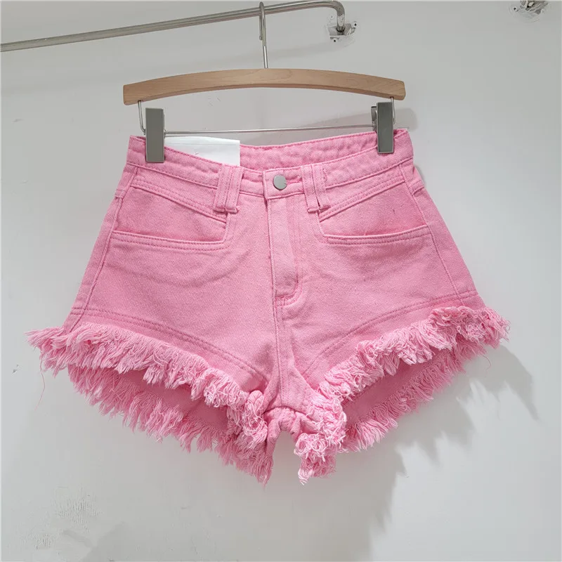 Raw Denim Shorts Women's Jeans New High-waisted Tassel Design A-line Wide-leg Hot Pants Booty Shorts