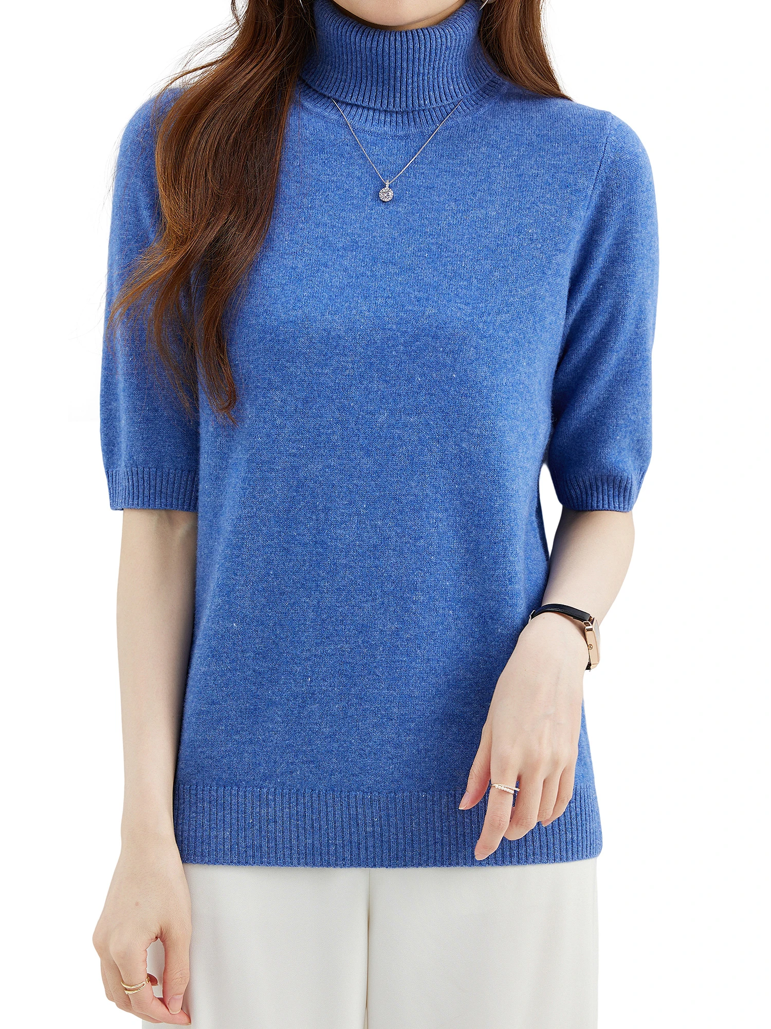 Fashion Turtleneck Women's Sweater 100% Merino Wool Short Sleeve Tops Summer Fall Sweater Knit Pullovers Jerseys Female Clothing