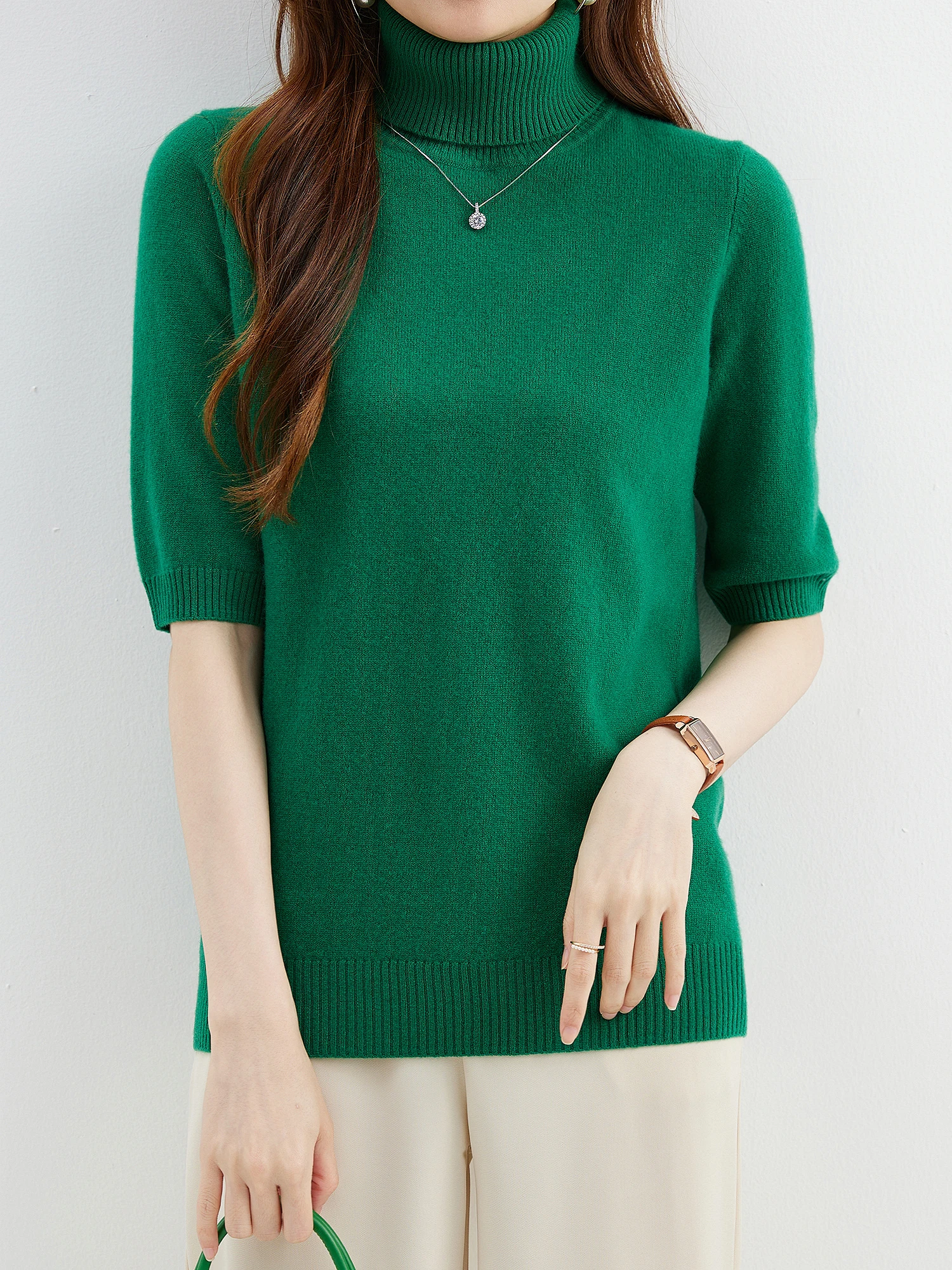 Fashion Turtleneck Women's Sweater 100% Merino Wool Short Sleeve Tops Summer Fall Sweater Knit Pullovers Jerseys Female Clothing