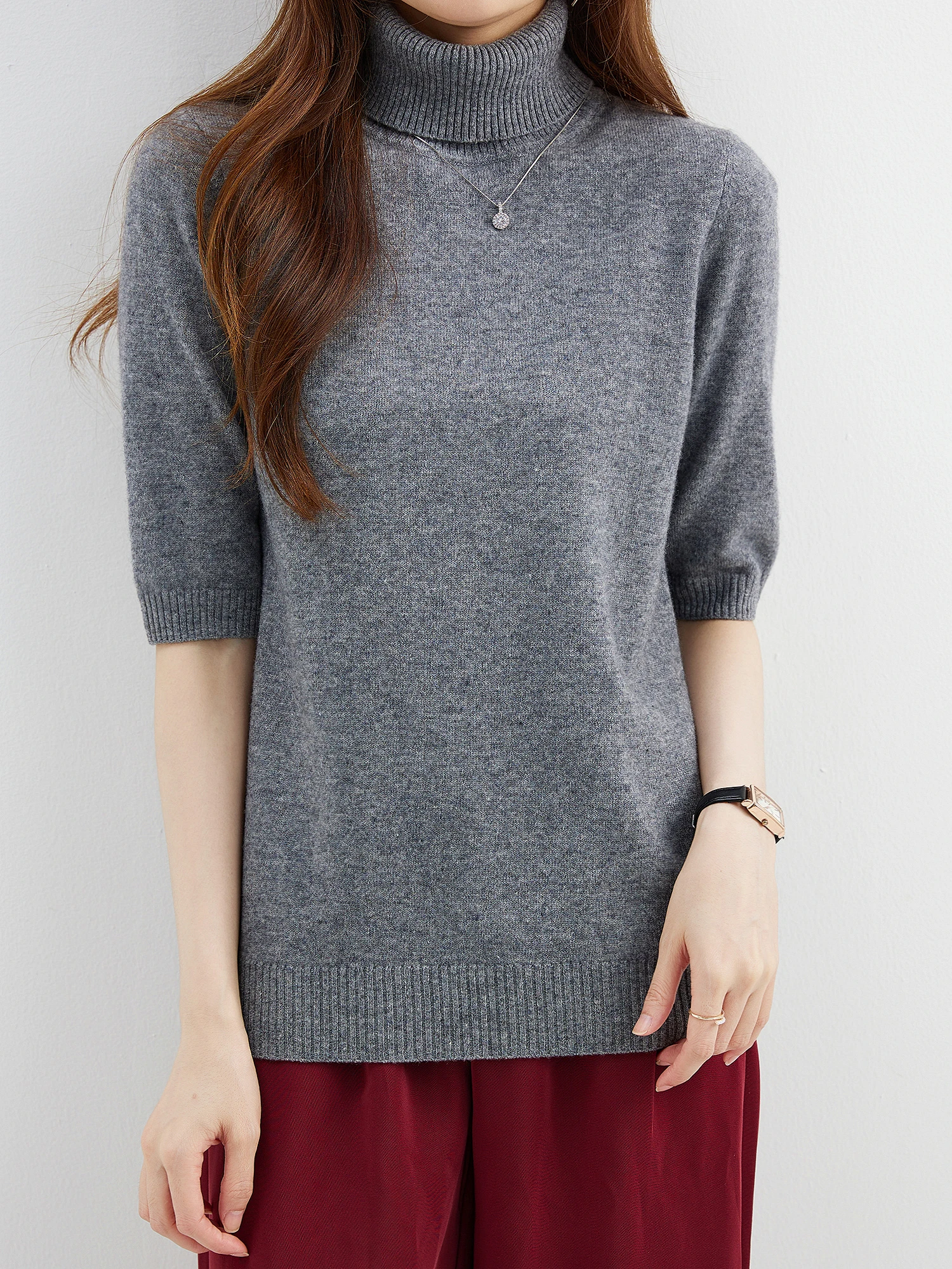 Fashion Turtleneck Women's Sweater 100% Merino Wool Short Sleeve Tops Summer Fall Sweater Knit Pullovers Jerseys Female Clothing
