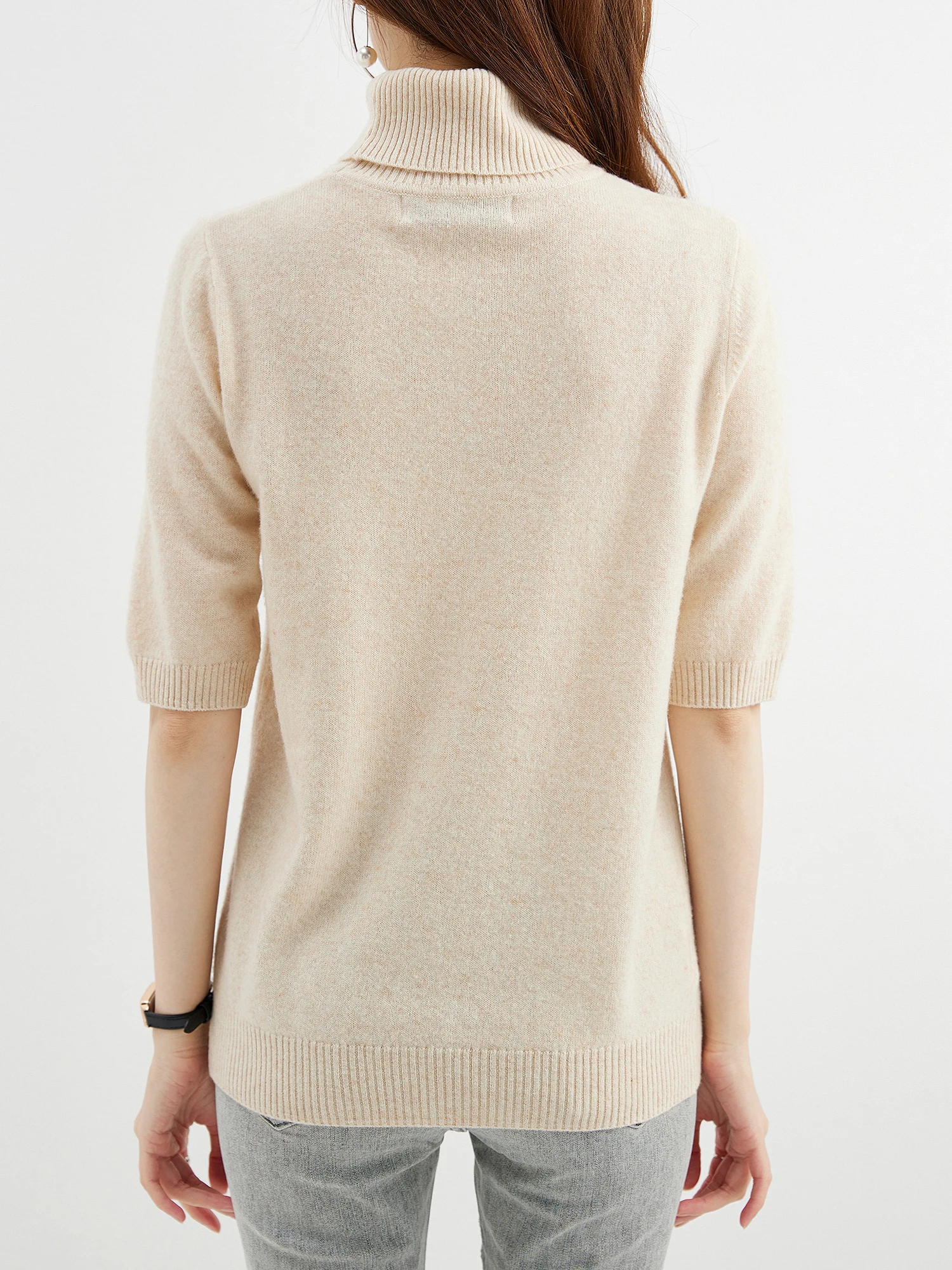 Fashion Turtleneck Women's Sweater 100% Merino Wool Short Sleeve Tops Summer Fall Sweater Knit Pullovers Jerseys Female Clothing