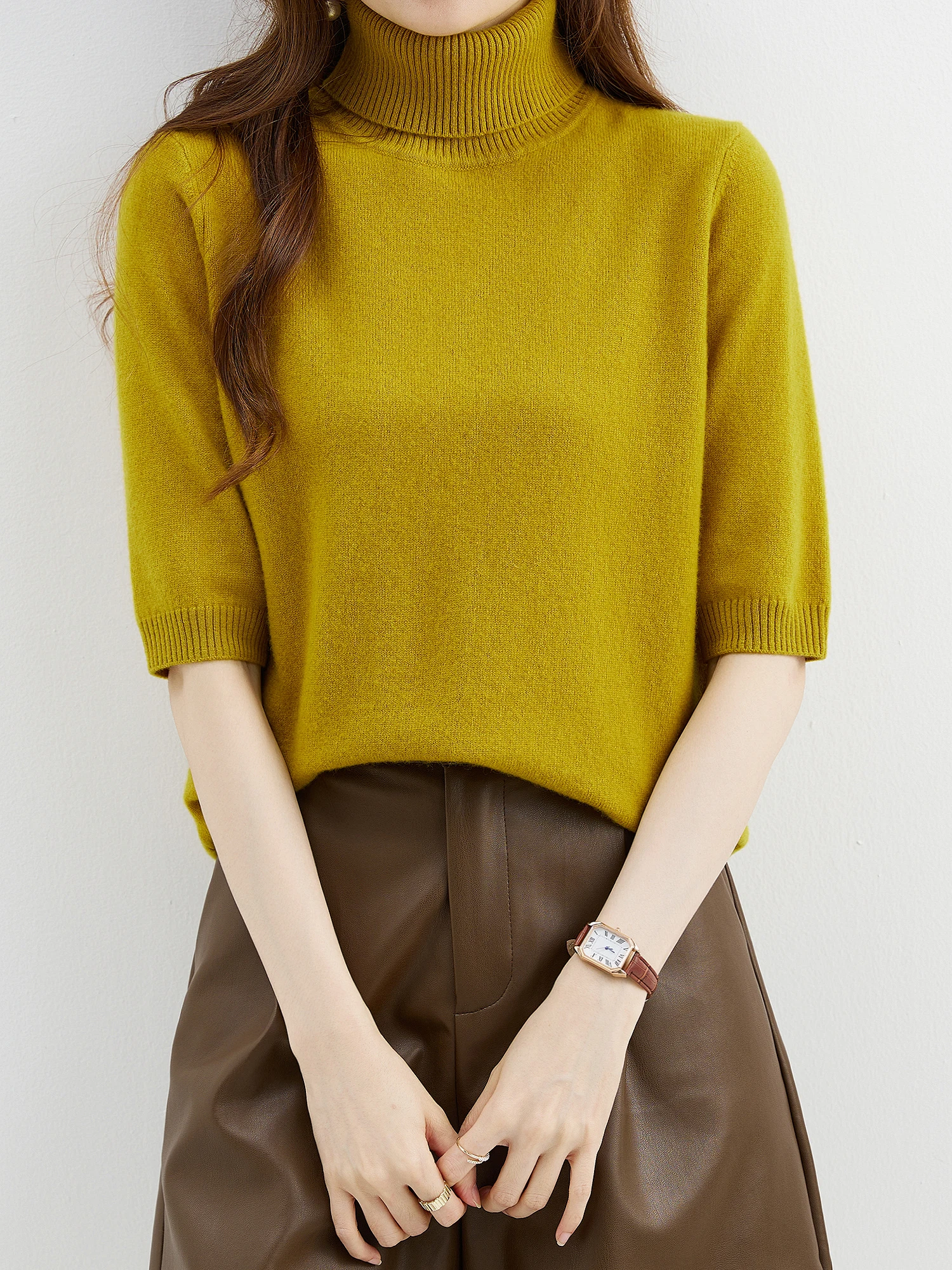 Fashion Turtleneck Women's Sweater 100% Merino Wool Short Sleeve Tops Summer Fall Sweater Knit Pullovers Jerseys Female Clothing