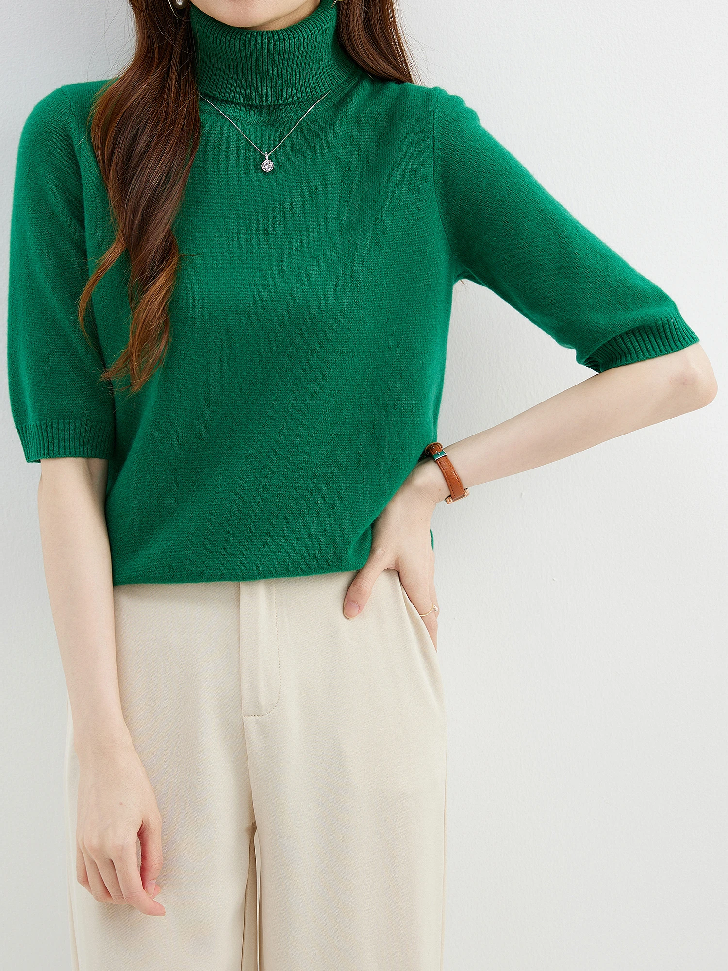 Fashion Turtleneck Women's Sweater 100% Merino Wool Short Sleeve Tops Summer Fall Sweater Knit Pullovers Jerseys Female Clothing